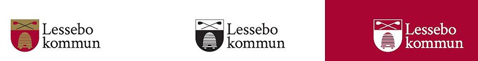 Bilden visar den nya varianten av Lessebo kommuns logotyp med ordet Lessebo kommun på två rader till höger om kommunvapnet.